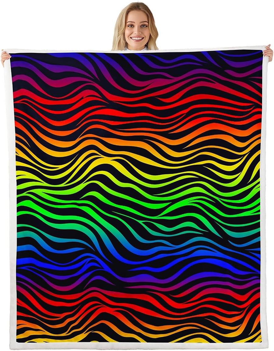 Leopard Print Fleece Blanket,Colorful Zebra Print Bed Blanket for Kids Teens,Rainbow Wild Animal Skin Print Flannel Blanket for Room Decor,Queen 90"x90"