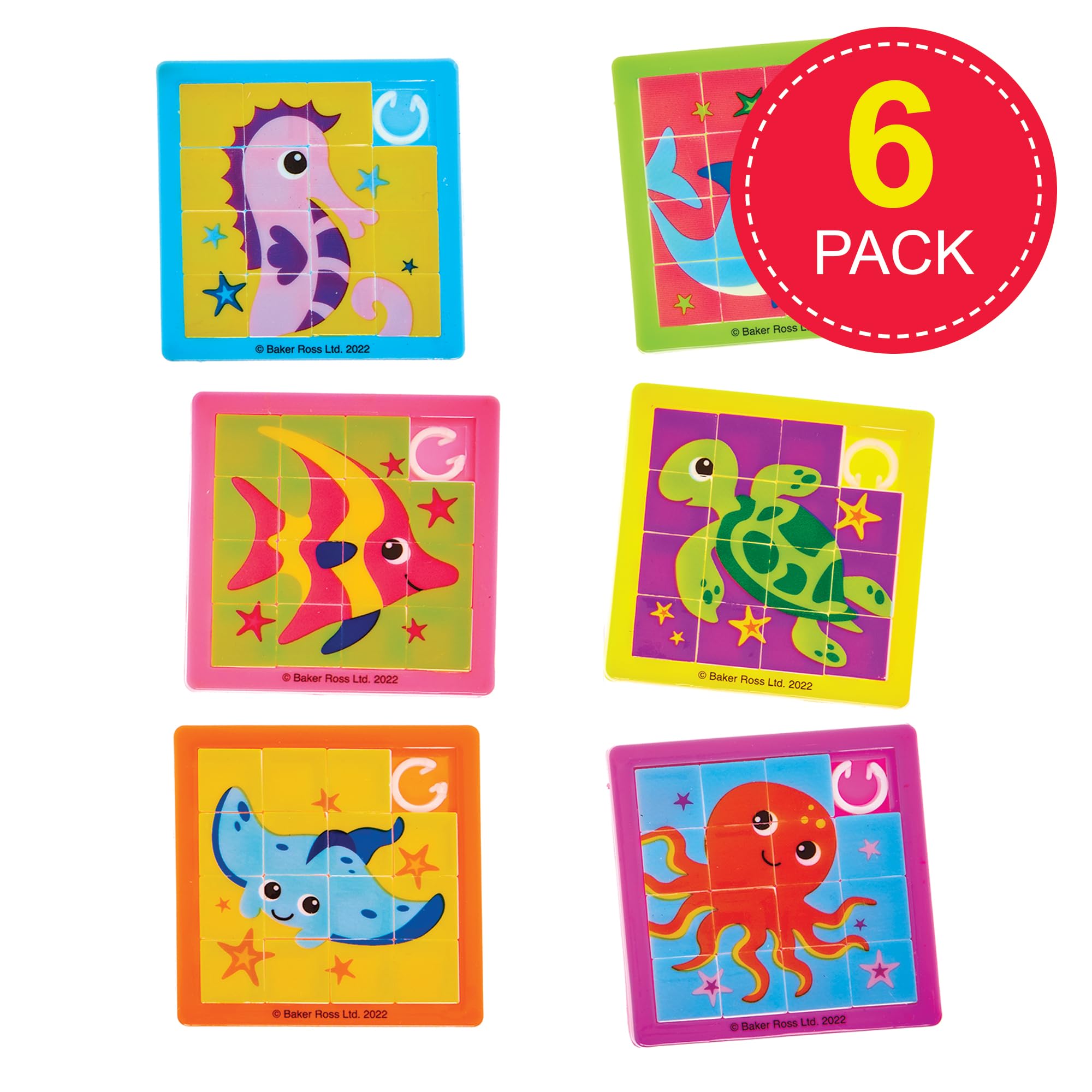 Baker Ross FX680 Sealife Buddies Sliding Puzzles - Pack of 6, Party Bag Fillers for Kids, Multicolor, 63mm x 63mm - Image 2