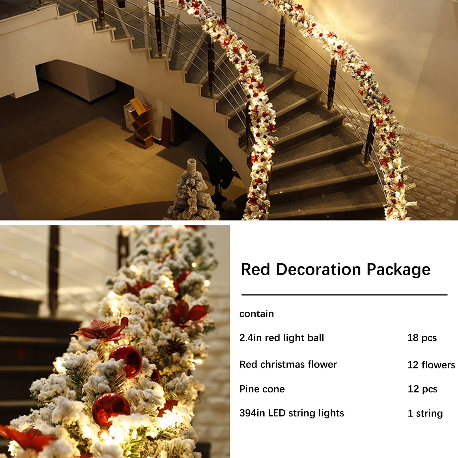 Ghirlanda Natalizia Preilluminata HomeKaren 2,8 M Con 50 Luci LED A Pigna E Neve