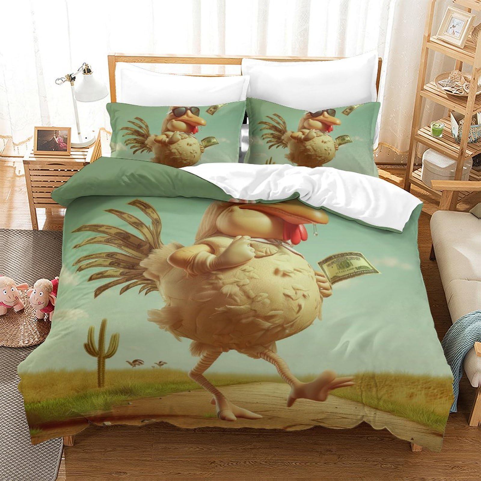 Housses de couettes 3D Coq King en microfibre super douce et finitions premium