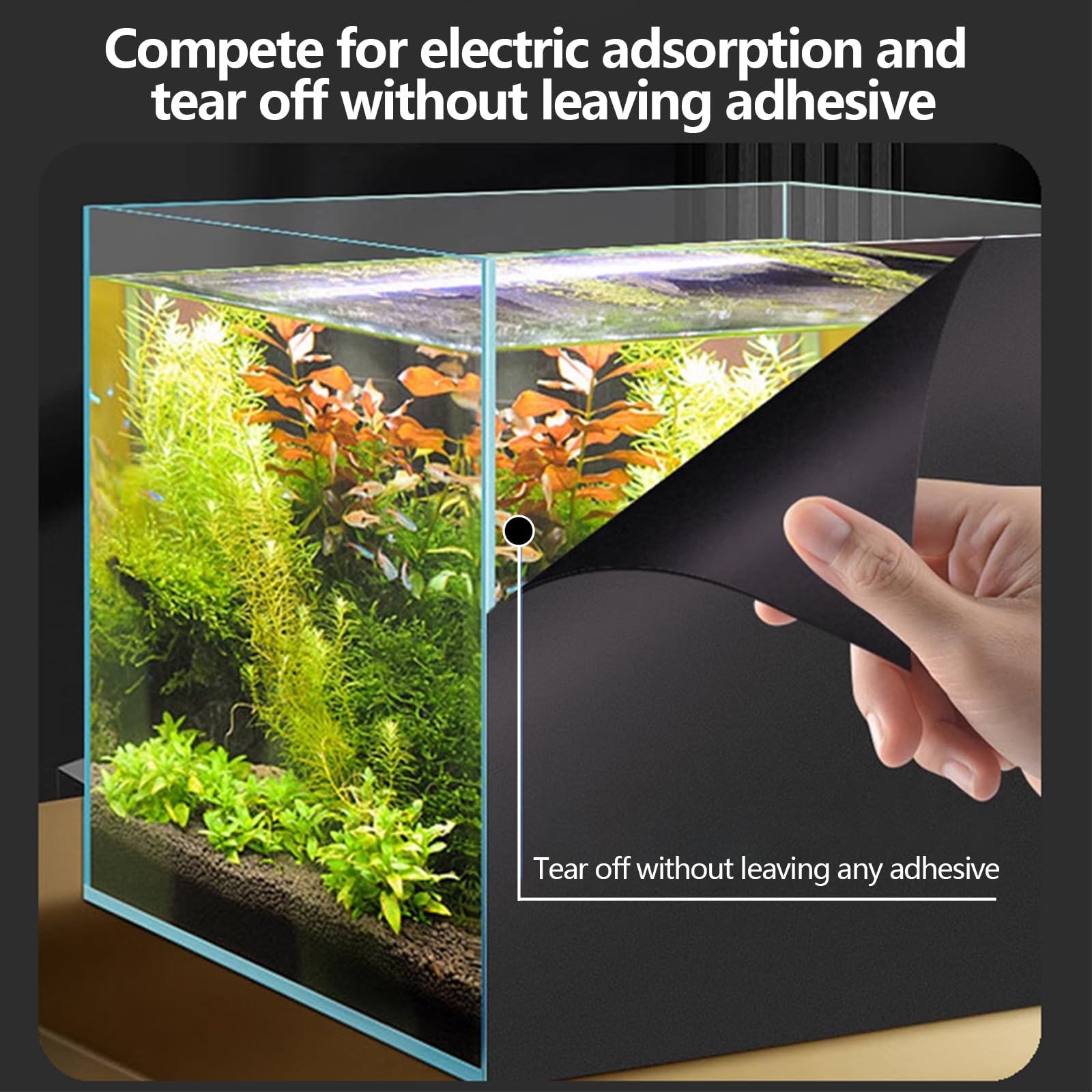 Pellicola per Acquario Autoadesiva, Pellicola per Fondo Acquario 200x40cm PVC Adesivo Statico Nero Tagliabile per Fondo Acquario Terrario