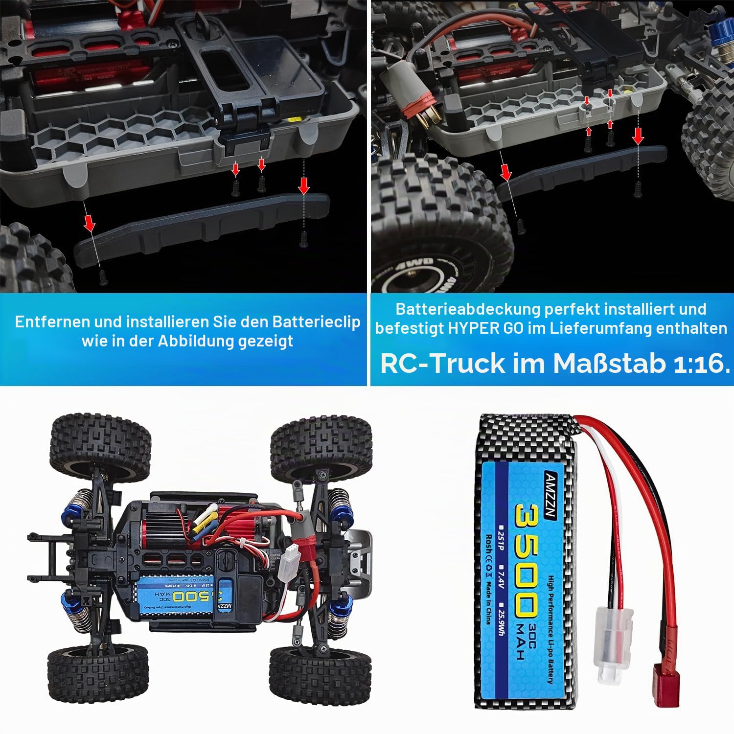 2PCS 7.4V 3500mah 30C 2S T Stecker Lipo Batterie mit 2-in-1 Ladegerät für MJX H16 H16P H16E H16GT H16BM H16DR H16PL 14301 Fernbedienung Auto, aktualisierte Batterie