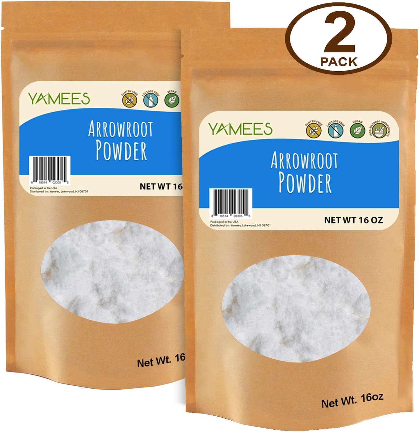 Yamees Arrowroot Powder – Arrowroot Flour – Arrowroot Starch – Bulk Spices – 2 Pack of 16 Ounce Bags