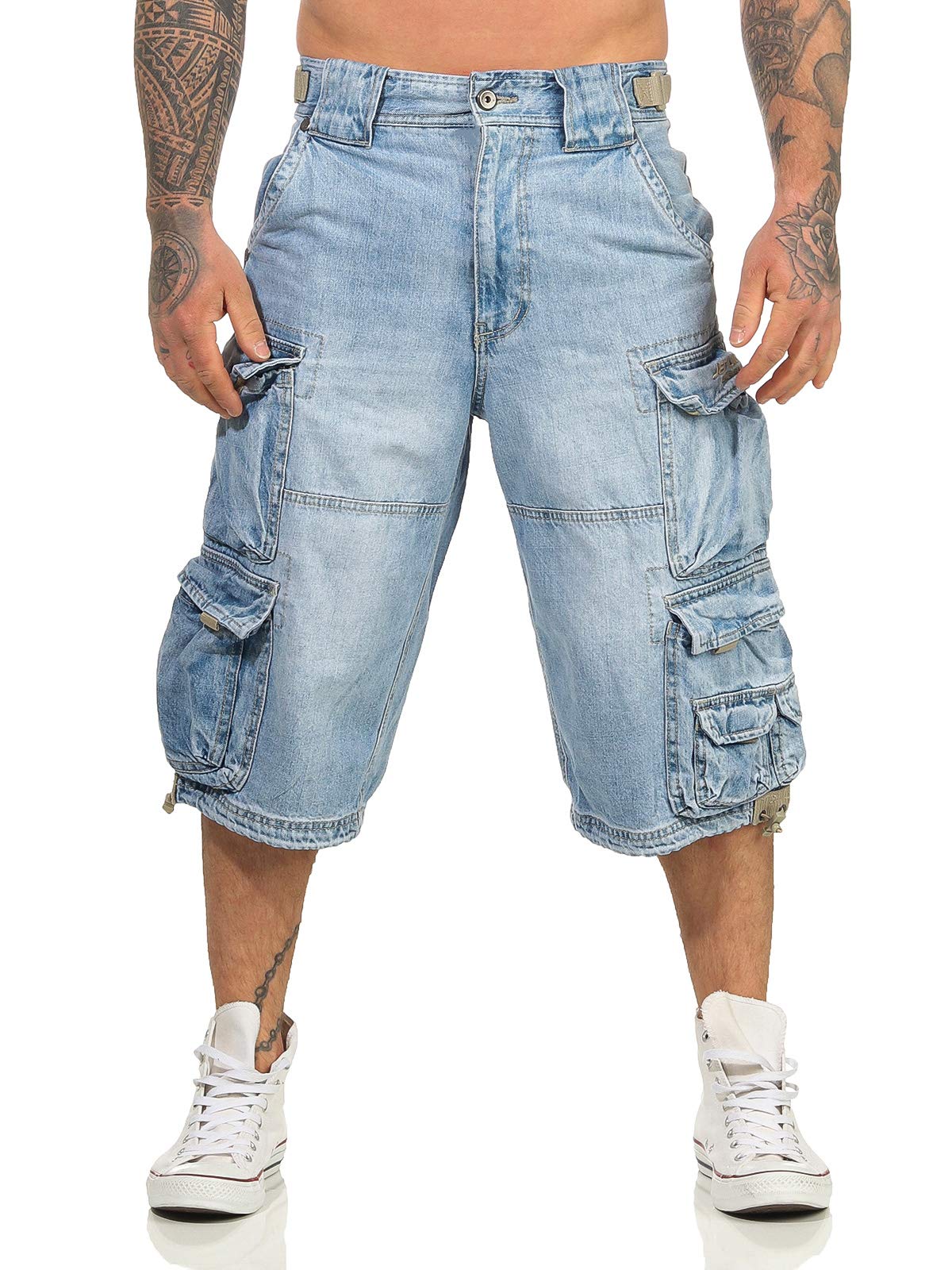 Jet Lag Pantalones cortos tipo cargo para hombre, modelo 007 B en azul marino claro o denim Bleached