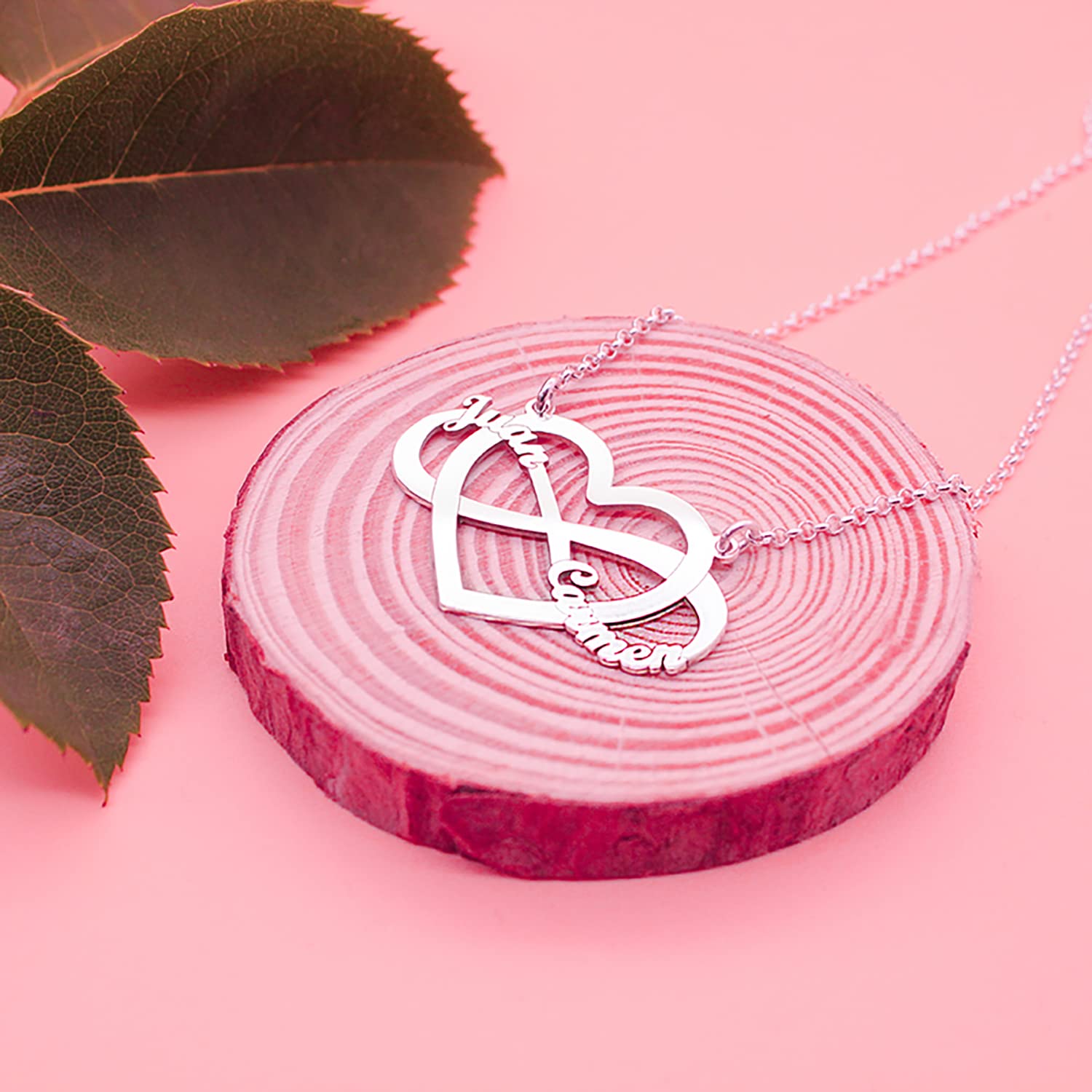 Collar Infinito Personalizado con Nombres - Colgante Corazón Plata de Ley Mujer - Regalo Ideal Novia Amiga Pareja Madre