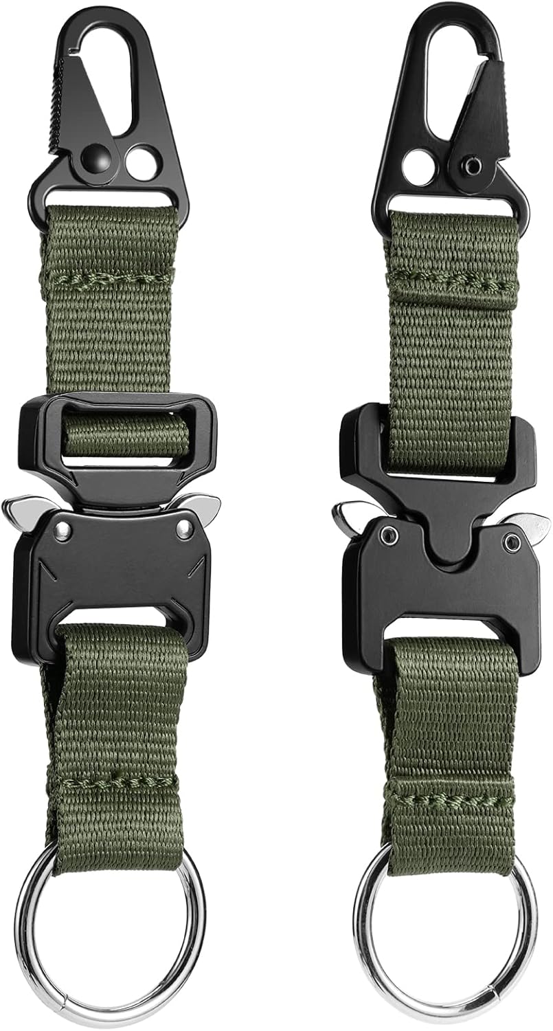 SOWHUP Tactical Keychain with Heavy Duty Quick Release Metal Buckle, EDC Gear Clips with HK Clip and Stainless Steel Ring