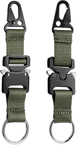 Llavero táctico con hebilla de metal de liberación rápida resistente, clips de engranaje EDC con clip HK y anillo de acero inoxidable