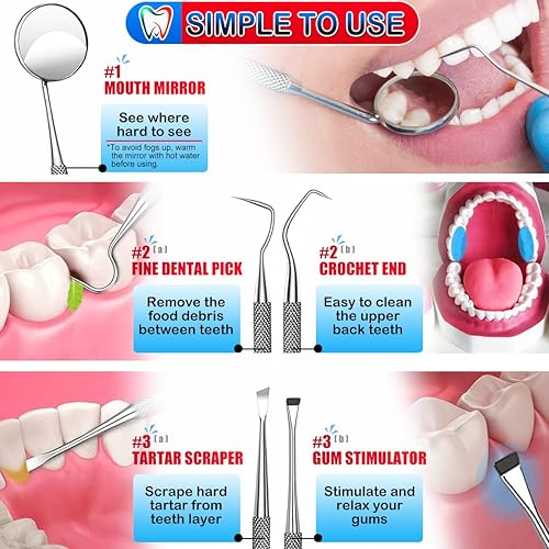 Miniatura 33 de Herramientas dentales, removedor de placa dental, kit de limpieza profesional para higiene dental, raspador de dientes de acero inoxidable