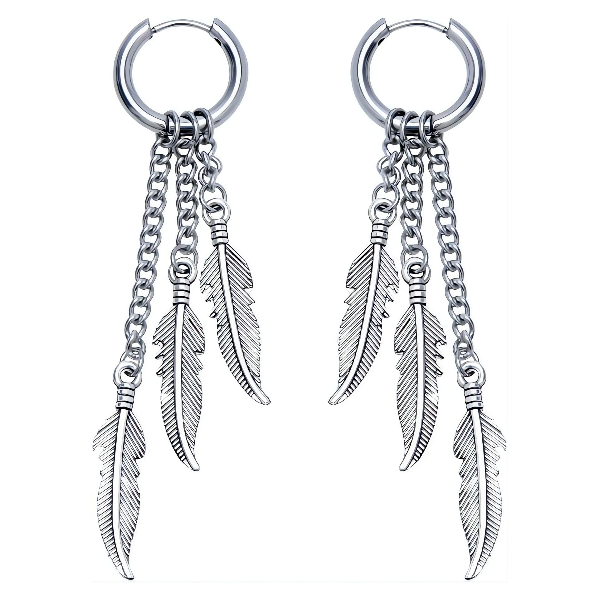 ‘The Alpha Code’ Collection Silver Plated 'Urban Wing Legacy' Feather Hoop Dangle Earrings for Men And Women | Punk Rock Jewellery (ER2962) 1 Pair
