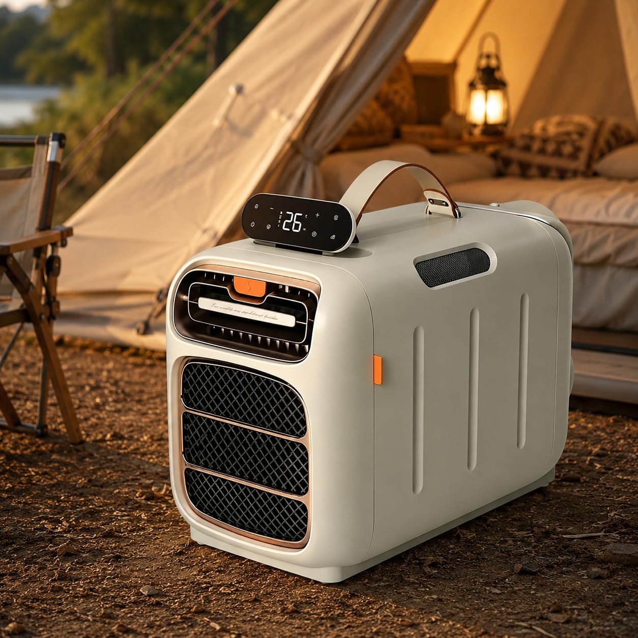Sushangmao Portable Air Conditioner, 4800 BTU Tent AC Unit, 420W Camping Cooler with Remote, 3 Speeds, Touch Panel, 24H Timer, Self-Evaporating Dual Hose for RV Truck Van Tent