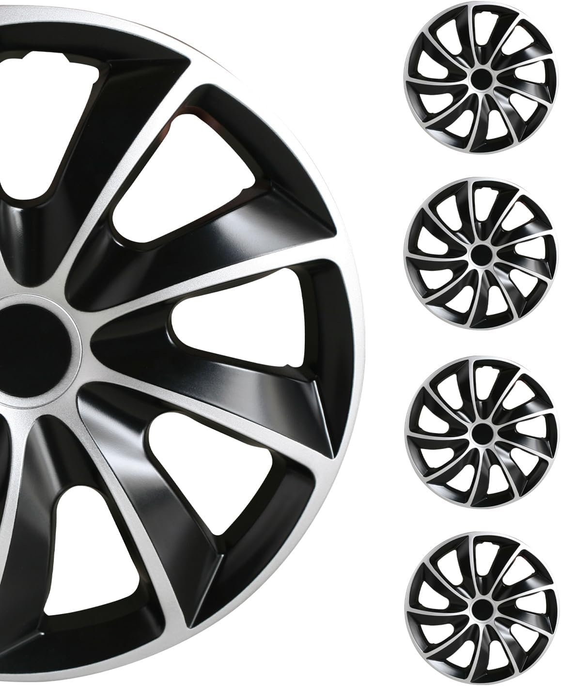 SCITOO 17 Inch Hubcaps Set of 4 for Most Cars w/ABS,17 Inch Hubcaps Black Matte 17 INCH Black Lacquer & Silver Lacquer