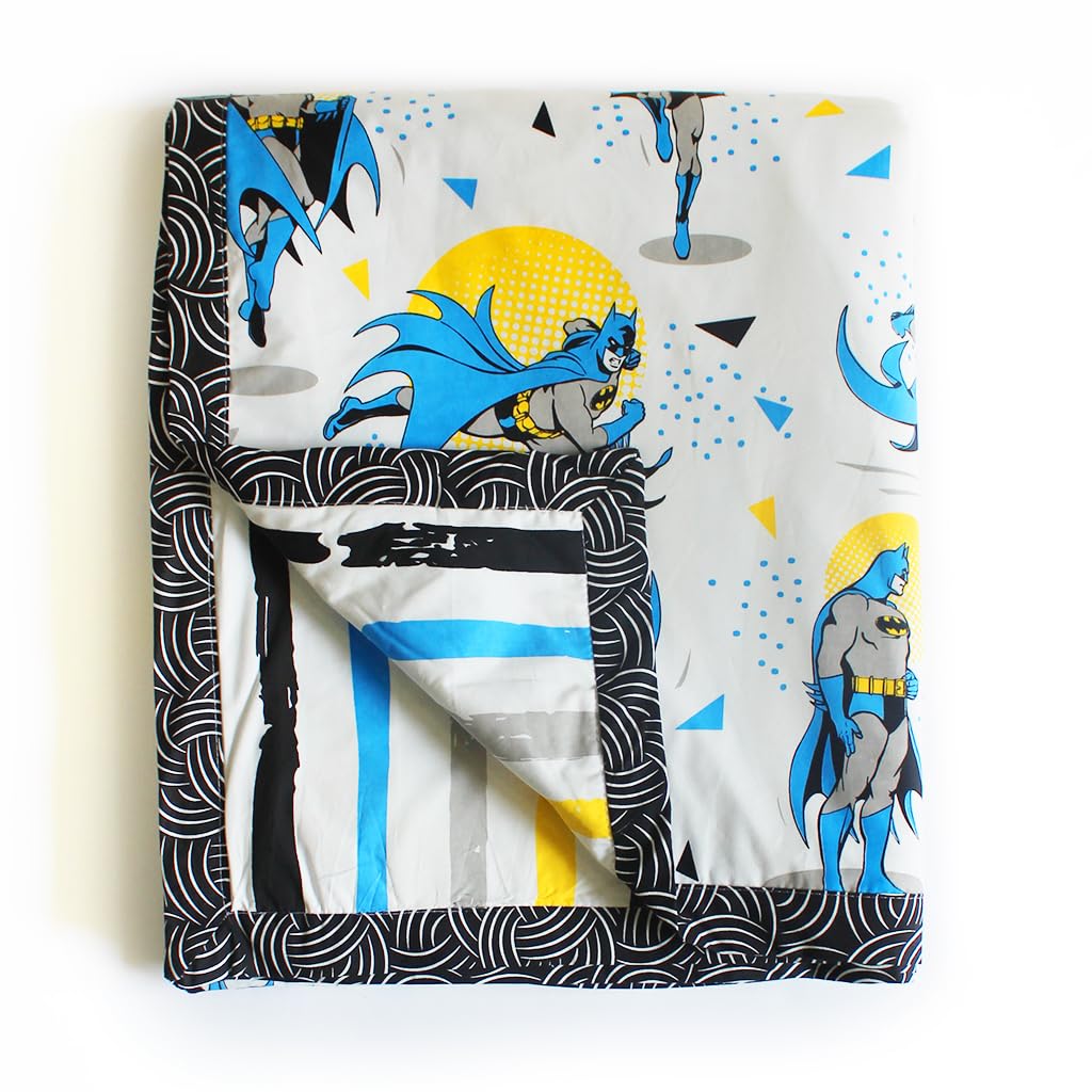 Silverlinen Official Batman 100% Cotton 3 Layer Reversible Single Blanket Dohar - Multicolour (Size: 58 in x 88 in)