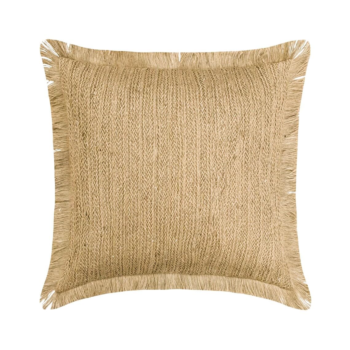 The HomeCentric Beige Pack of 2, 60x60 cm (24"x24") Accent Cushion Cases, Jute Jute Lace & Moroccan Accent Cushion Cases, Solid Color Pattern Contemporary Style - Jute appeal
