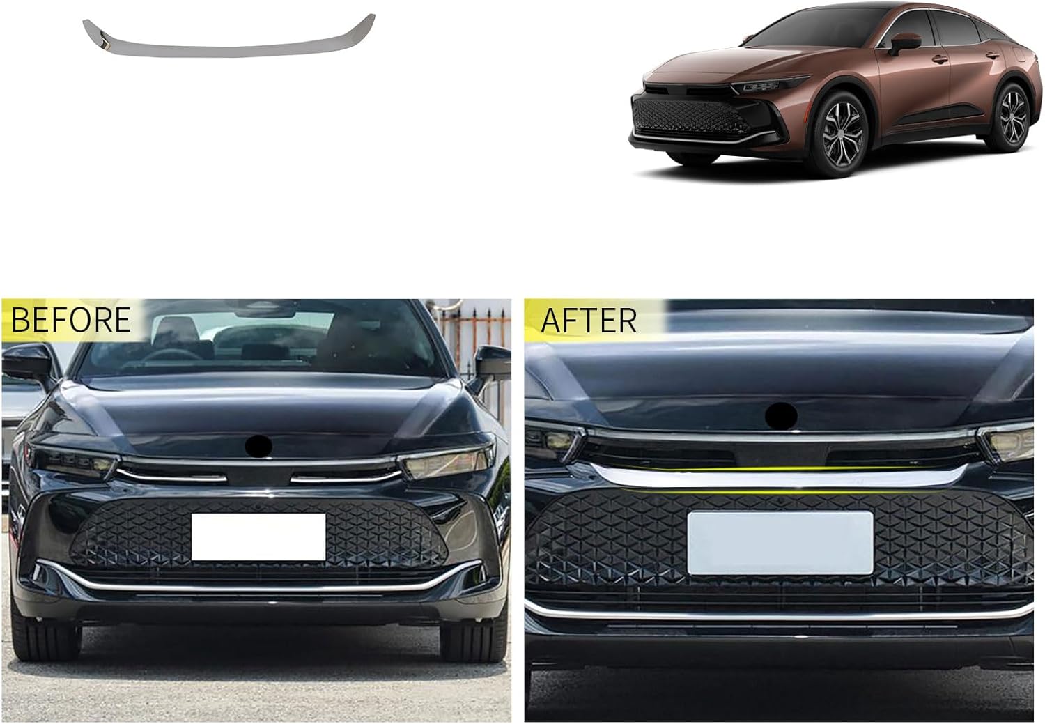 Car Accessories Compatible With Toyota Crown 2023 2024 2025 2026 Exterior Front Upper Grill Grilles Hood Frame Cover Trims ABS 1PCS(Glossy Chrome Style)