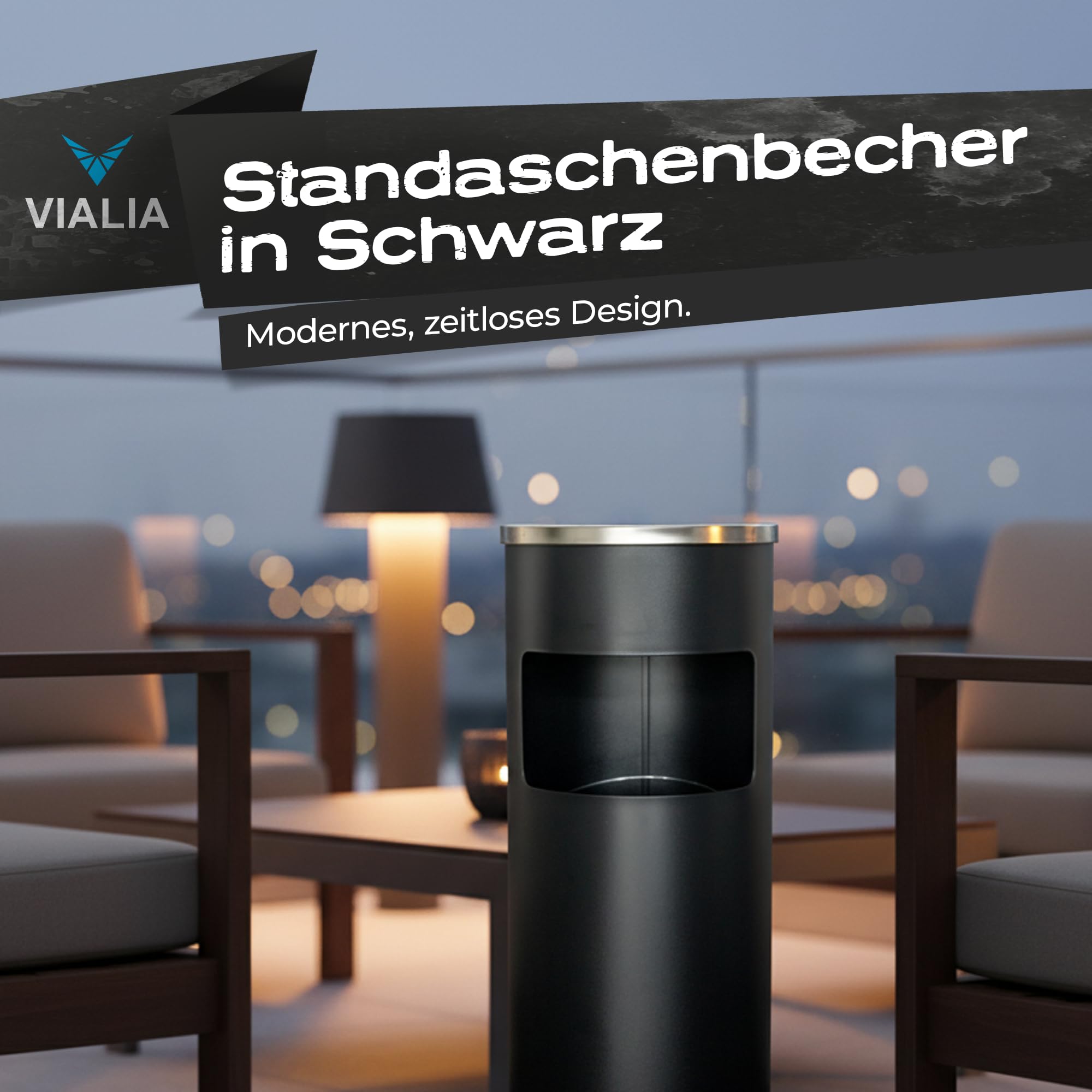Standaschenbecher für draußen, 2-in-1 Mülleimer mit Aschenbecher
