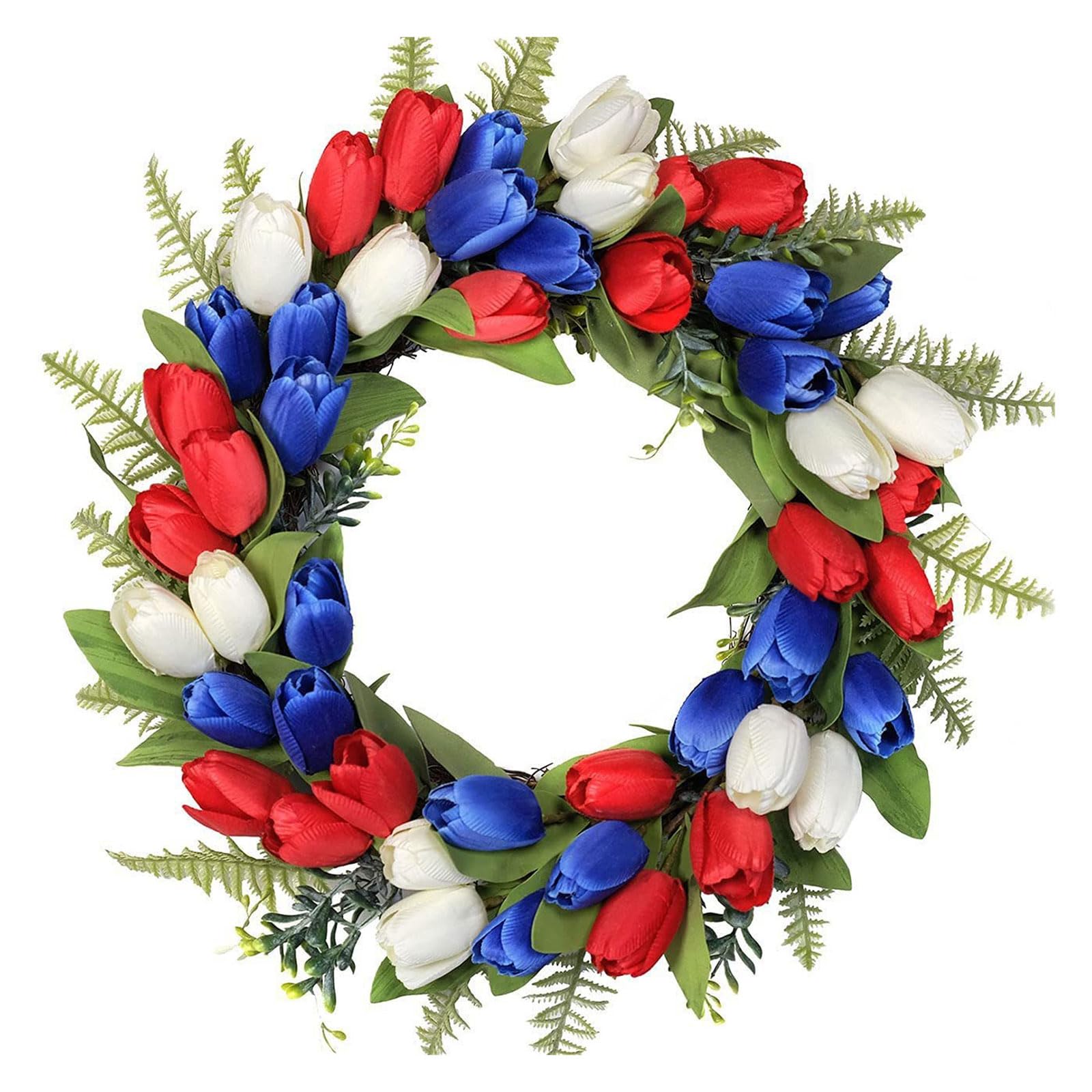 Independence Day Artificial Tulips Wreath Patriotic Day Decorations for National Party Celebration Silk Cloth