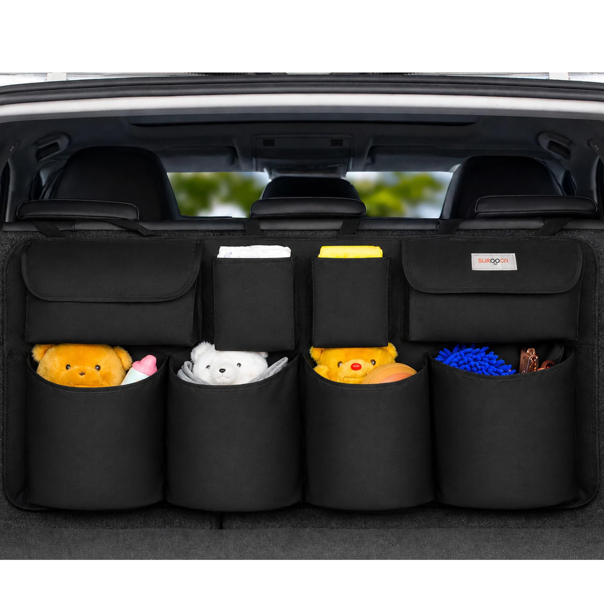 SURDOCA Kofferraum Organizer Auto - 3rd Gen [doppelte Kapazität] Organizer Auto, ausgestattet mit [Starkes elastisches Netz & 4 Zauberstabstruktur],kofferraumtasche,autotasche kofferraumtasche