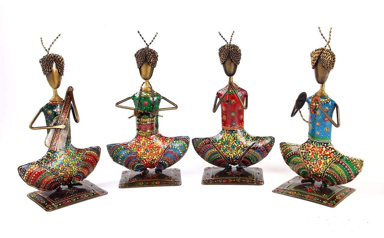 Musicien tribal fer forgé lot de 4 statues MohanJodero