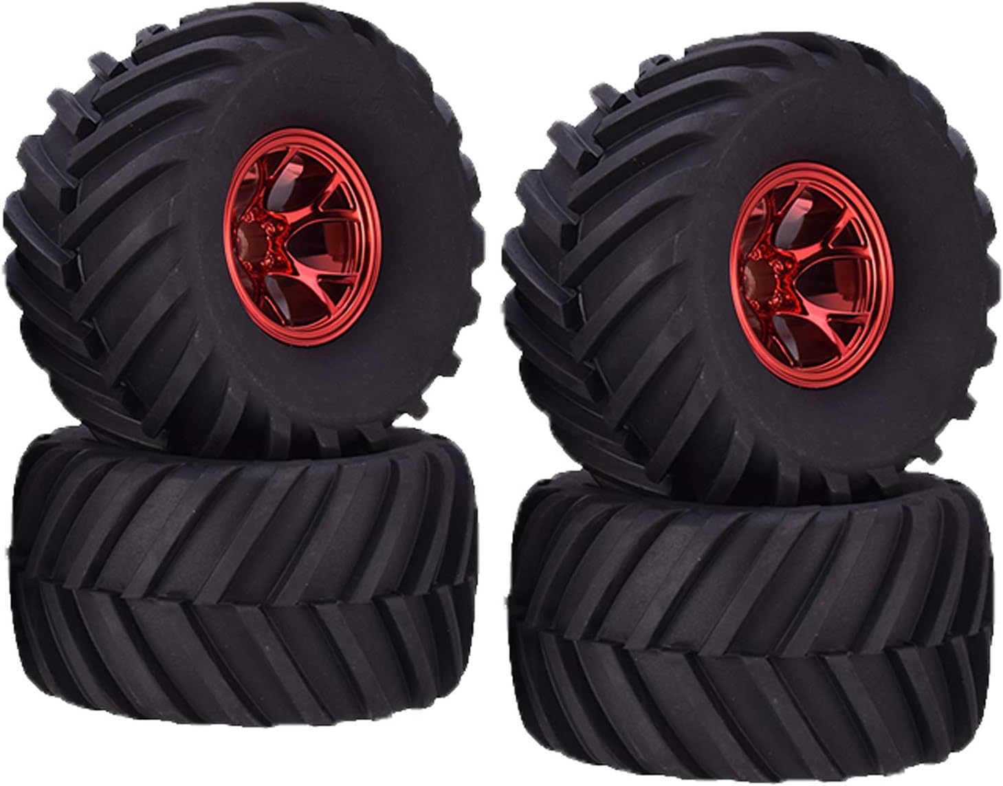 4PCS 1/10 RC Monster Truck Wheel and Tire Set,135MM Rubber Tyres and Plastic Wheel Rims Parts for HSP HPI Tamiya Kyosho Truggy Car(Red)