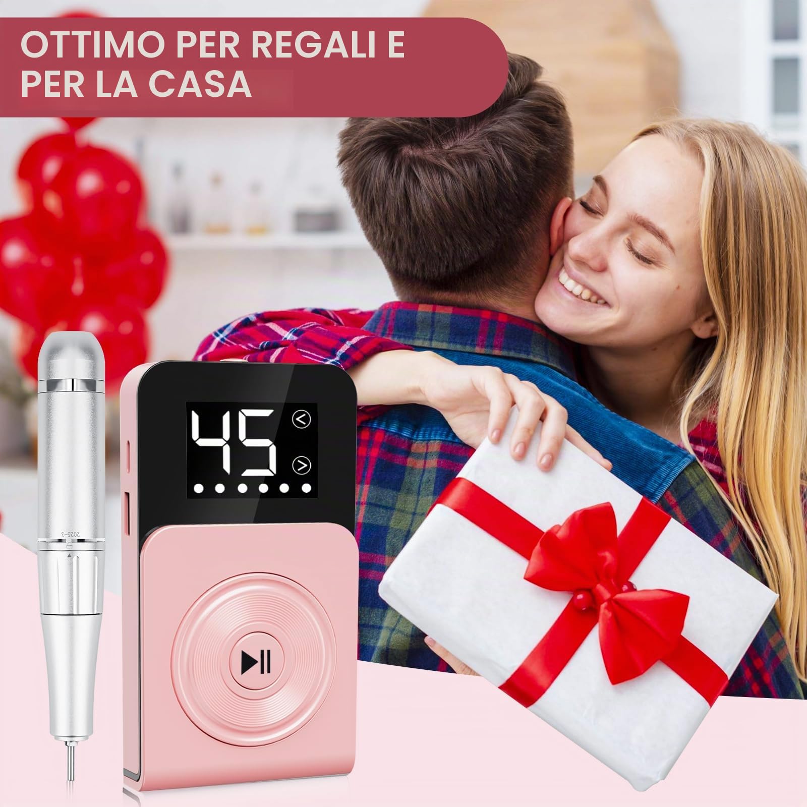 Fresa per Unghie ,Fresa per Unghie Professionale 45000 giri Con 12 in 1 4000 mAh con display LCD, Lime per Unghie Portatili per Unghie Acriliche e gel,Manicure e Pedicure (Rosa)