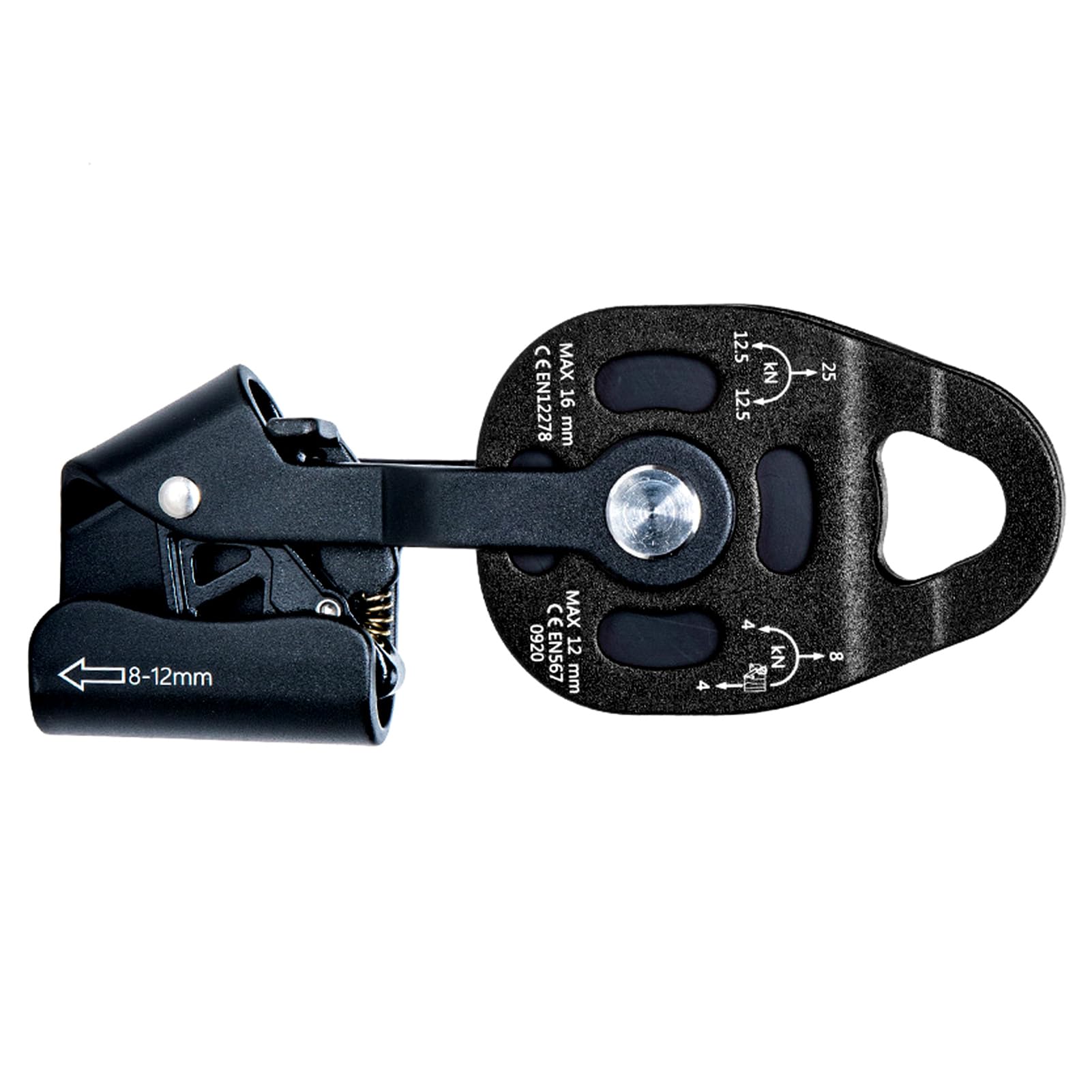 Polea Elevadora Pesada para Rescate de Elevación de Escalada-Rueda Giratoria única 4KN para Montañismo-Adecuada Cuerda 8-12mm (Negro)