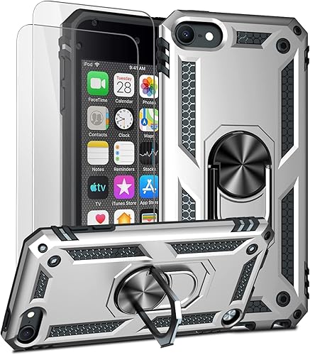 ULAK Funda compatible con iPod Touch 7iPod Touch 6 con 2 protectores de pantalla HD, funda híbrida resistente a prueba de golpes con soporte