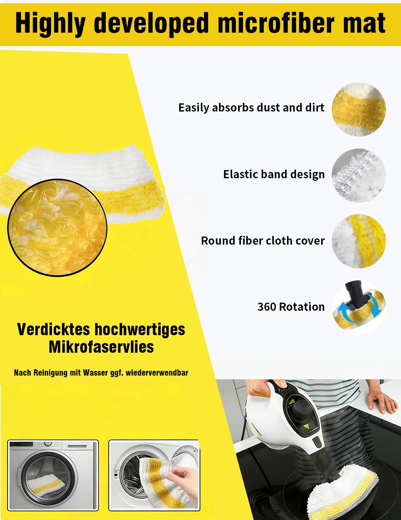 Kit de 9 piezas accesorios compatibles con limpiador de vapor Kärcher SC1 SC2 SC3 SC4 SC5, cepillo redondo, cepillo plano, boquilla curvada, cepillo de vapor manual, funda de paño de limpieza