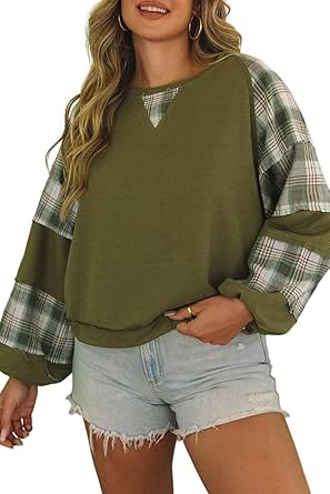 Pre-Order Plaid Patch Waffle Knit Exposed Seam Bubble Sleeve Top