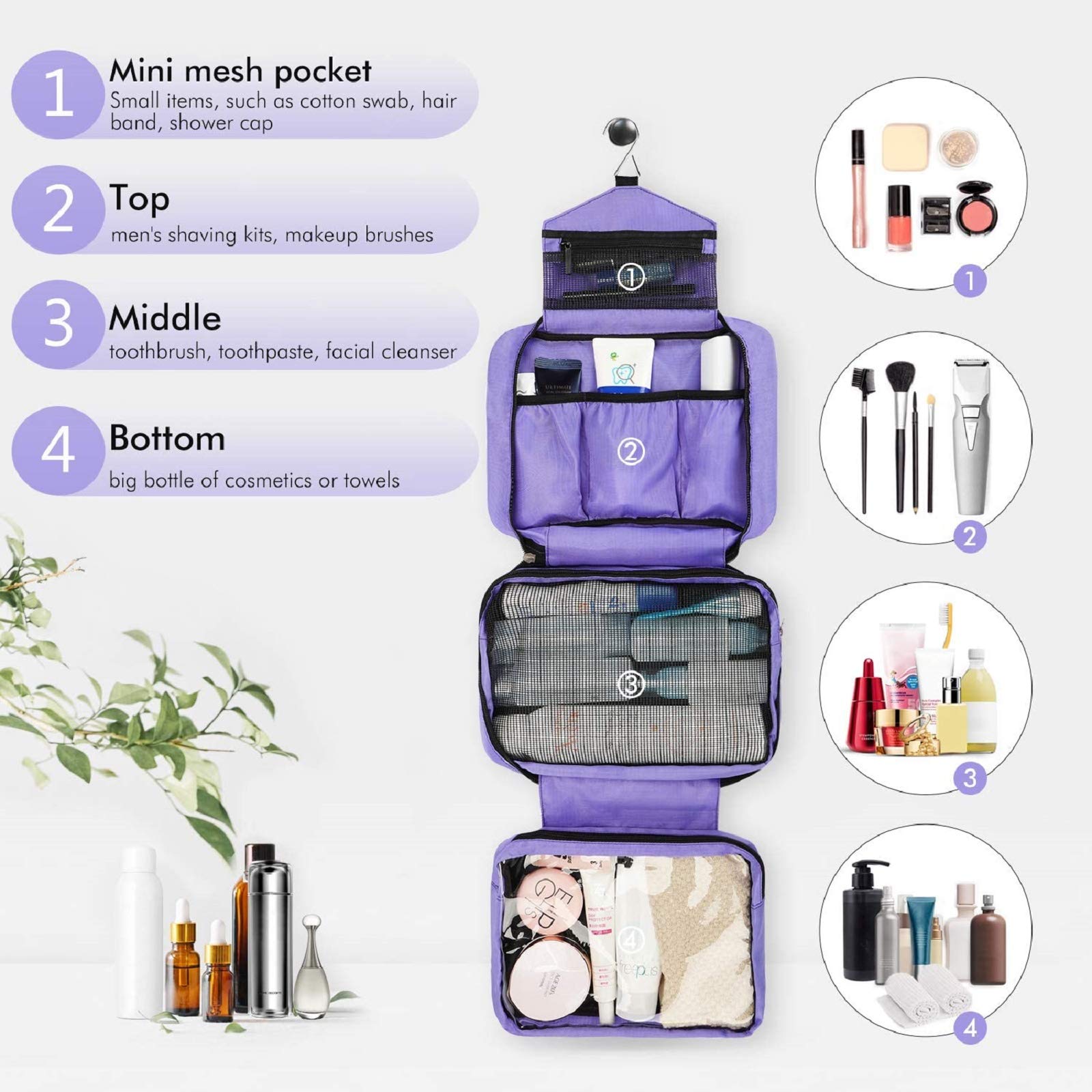 Carttiya Beauty Case da Viaggio, Borsa da Toilette per Donna Uomo Beauty Case Grande, Gancio in Metallo per Appendere
