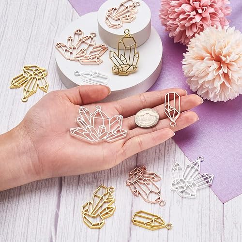 Vista 154 de Dijes de bisel de espalda abierta de estilo surtido, colgantes de marco hueco de metal, dijes de flores prensadas para hacer joyas de resina UV DIY