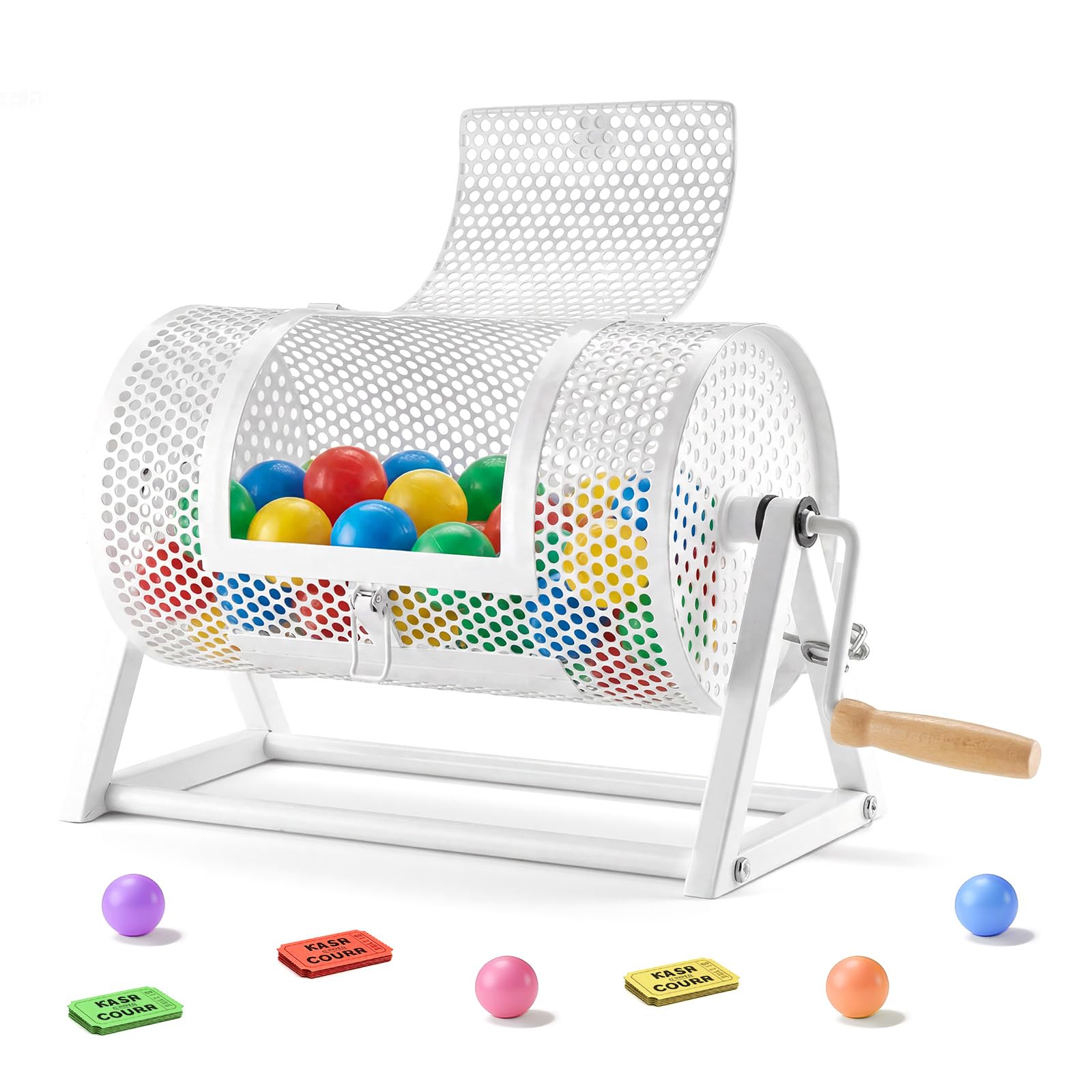 VEVOR Tamburo per Biglietti della Lotteria 295 x 167 mm, Gabbia Girevole Bianca per Lotteria con Maniglia Rinforzata e Base Triangolare, capacità 2500 Biglietti o 100 Palline, per Concorsi a Premi