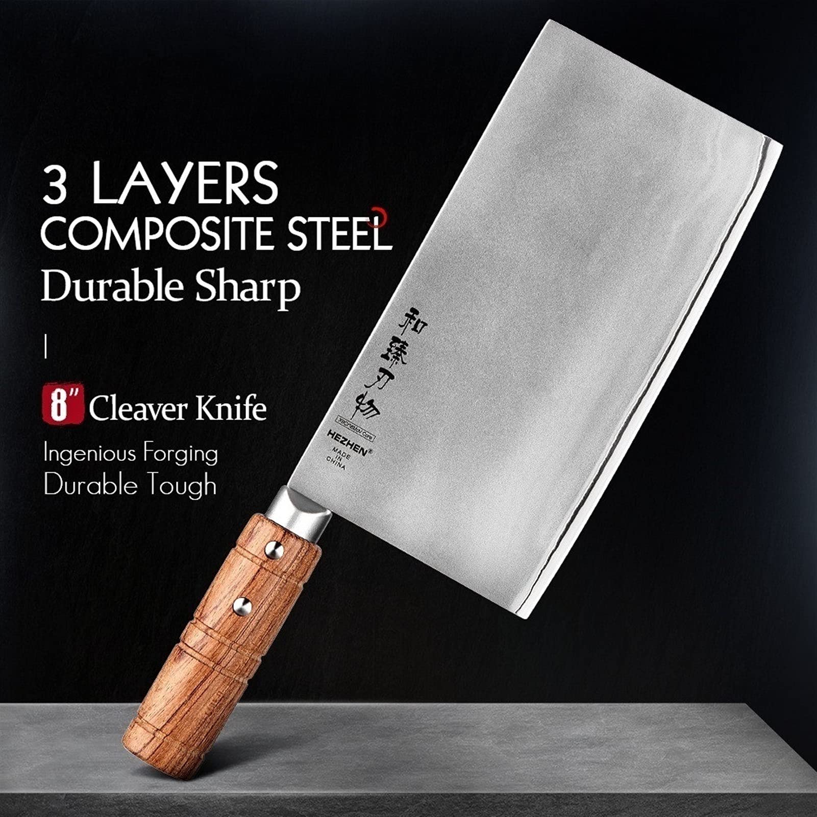 8 Zoll Schneidmesser 3 Schichten Verbundstoff Edelstahl Professionelle Küche Chefkoch Koch Scheibe Messer Küchenmesser (Kitchen Knife Size : 8 inch)