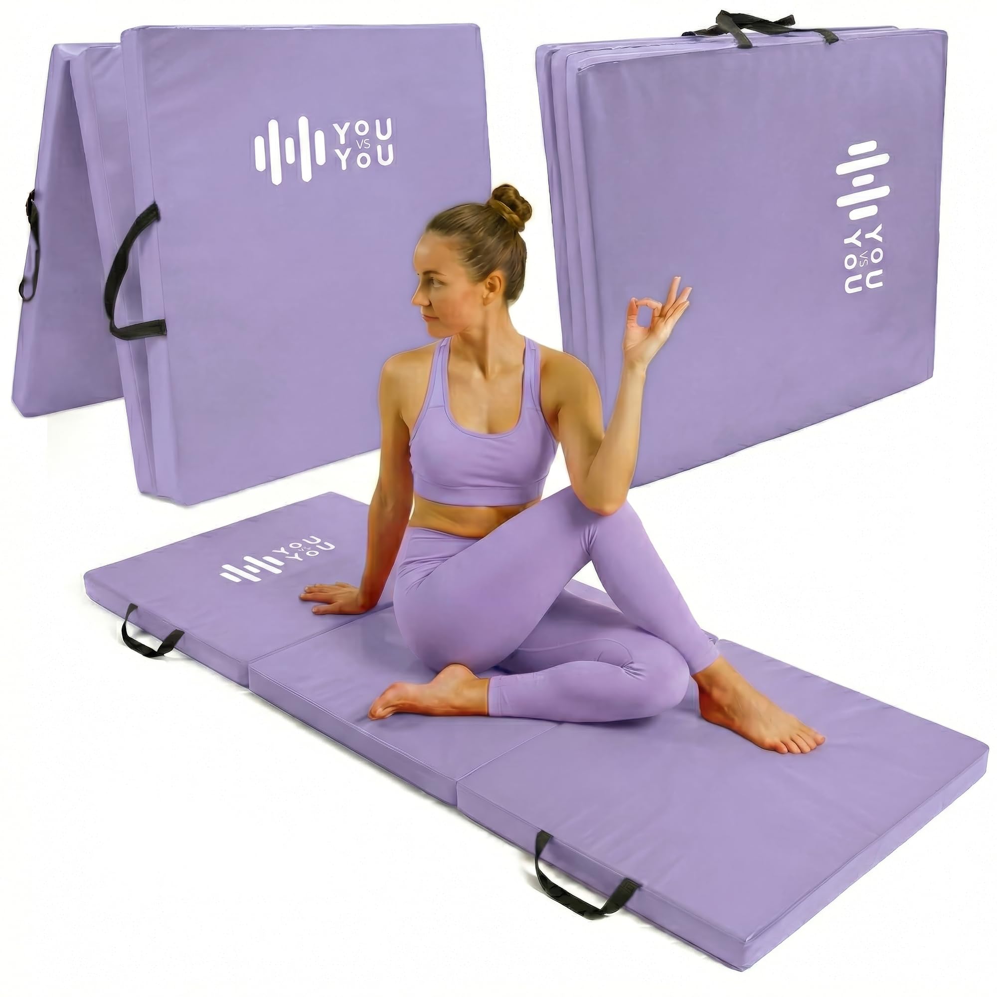 You vs You Gym Mat, Thick Tri-Folding Gym Exercise Pilates Gymnastic, Non-Slip Crash Mat, Yoga Stretching, Sweat Proof & Easy Clean, Fold for Easy Store & Carry, 183cm x 5cm (Lilac) โ image 1