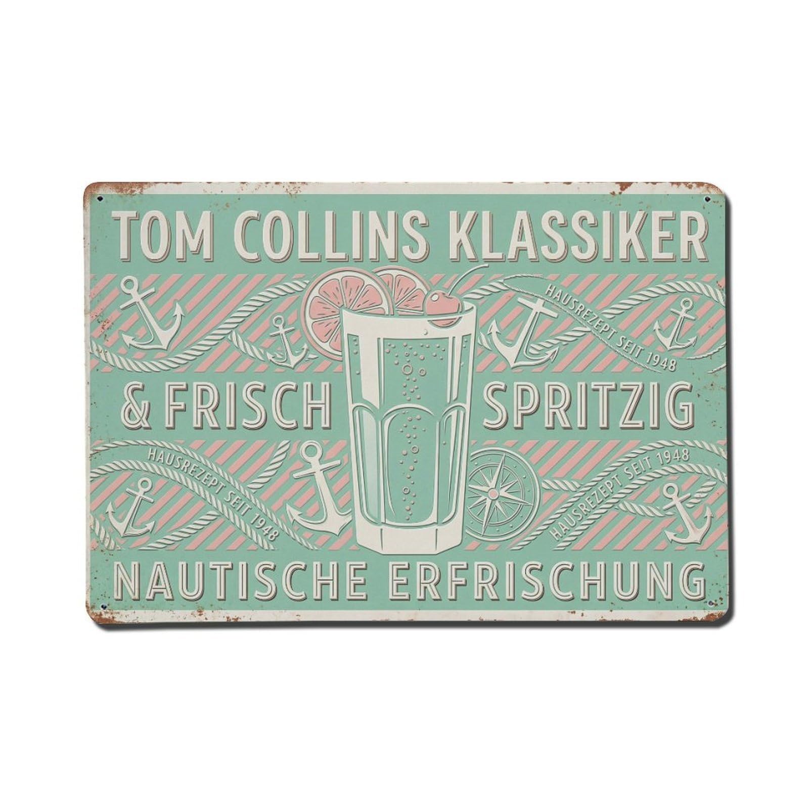 Tom Collins Smooth Blend Classic Cocktail Beverage Recipe Metal Tin Sign Plaque Wall Decor for Cafe, Man Cave, Club Bar, Office, Home Garden Round Metal Poster 8x12Inch