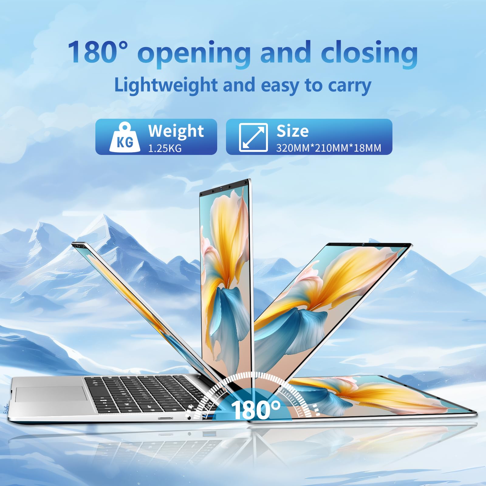 PC Portatile 14,1 Pollici, Notebook Celeron N4000 Processor, Win11 PC Portatile 6GB LPDDR4 RAM 256GB SSD, 1920 * 1080P Schermo 80°Flip, Batteria 7.6V/5000MA, Mini-HDMI/USB3.0, UHD Graphics 600