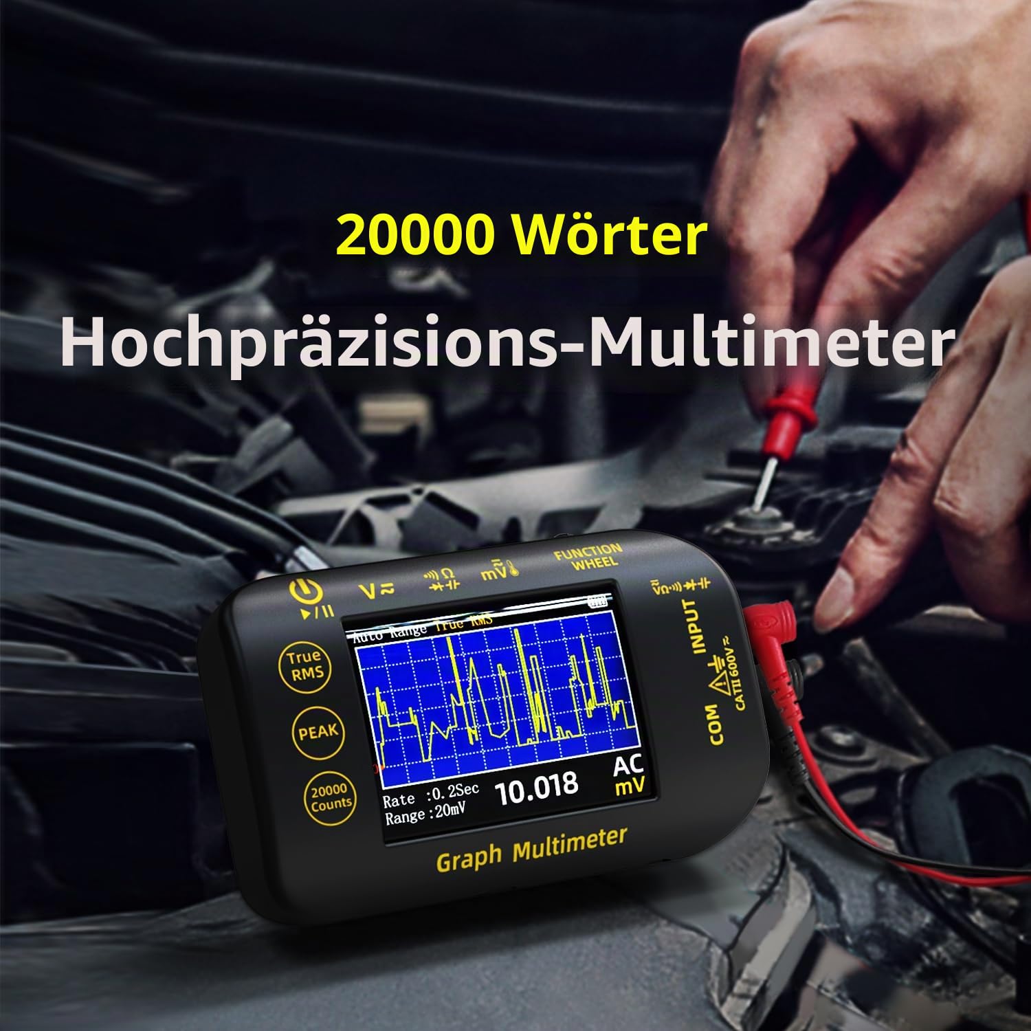 BSIDE Tragbares digitales Multimeter 20000 Wort mV Voltmeter Wiederaufladbar 2.8'' Farbbildschirm Kompaktes Multimeter mit Aufzeichnungsmodus Messen Widerstand Kapazität Diode Max Min Ave Berechnung