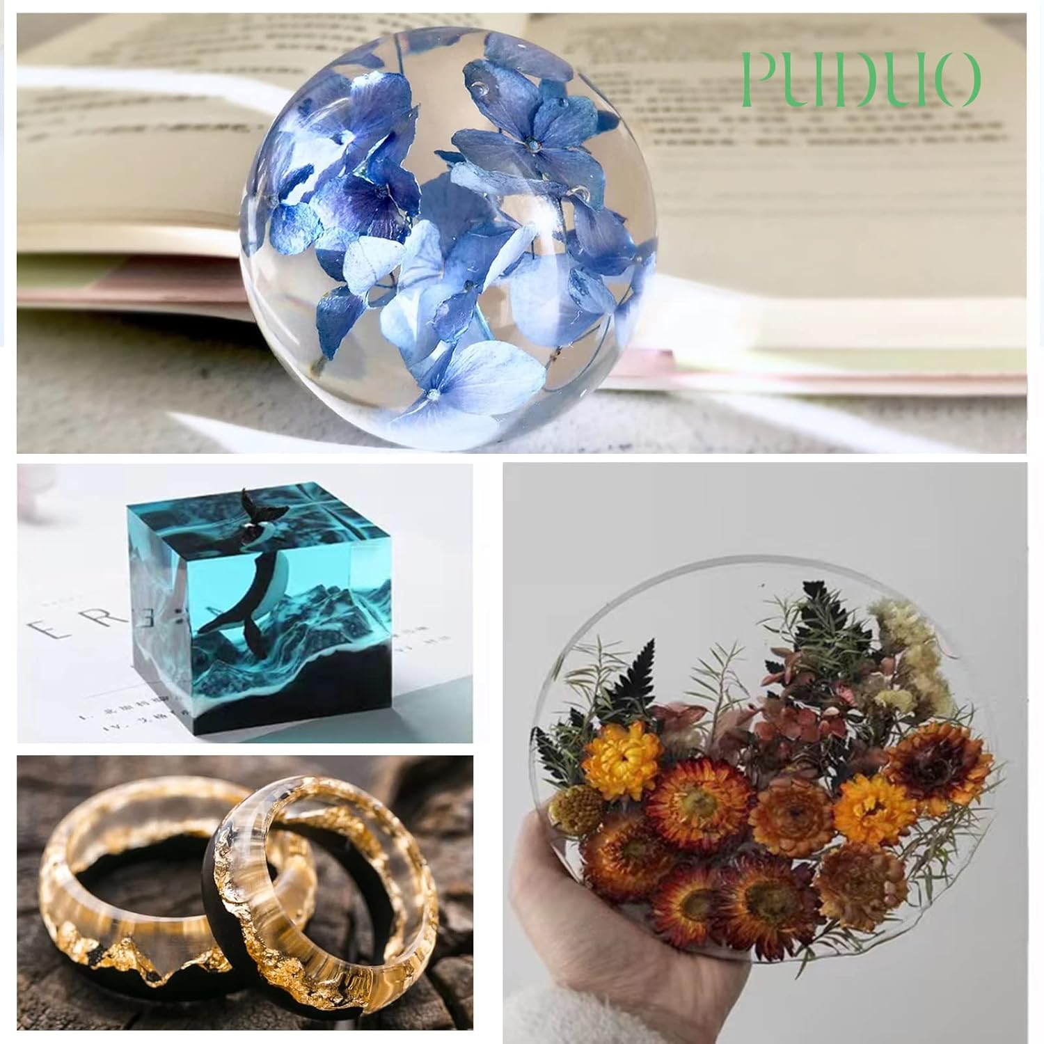 Puduo Crystal Clear Epoxy Resin 1 Gallon Kit with Pump, Anti-Yellowing Resin for Art, Jewelry Making, Casting, Silicone Molds, Crafting