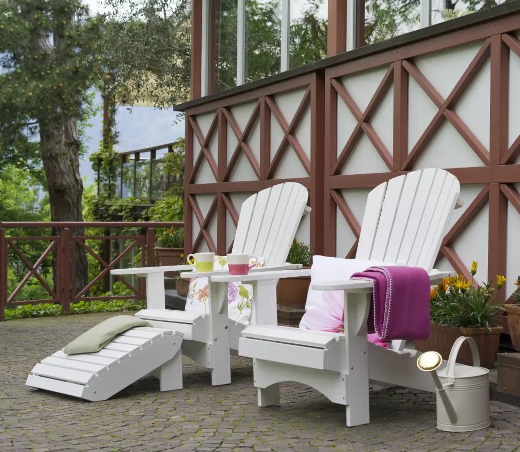 Original Dream-Chairs since 2007 Le luxueux repose-pieds Adirondack « Comfort » en blanc peut être utilisé dans 2 positions. Le repose-pieds peut également être utilisé comme table d'appoint