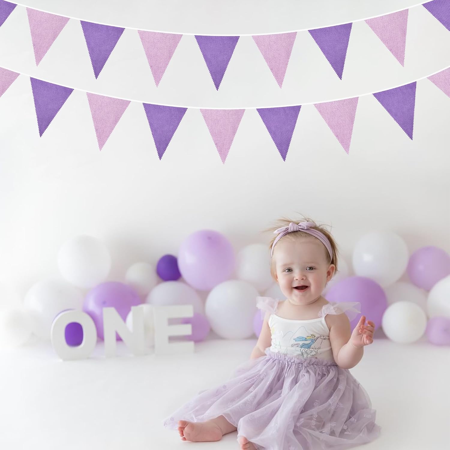 46Ft Purple Party Decorations Purple Burlap Banner Triangle Pennant Flag Linen Bunting Garland Streamers for Vintage Lavender Birthday Wedding Rustic Violet Bridal Shower Engagement Party Decorations image 5