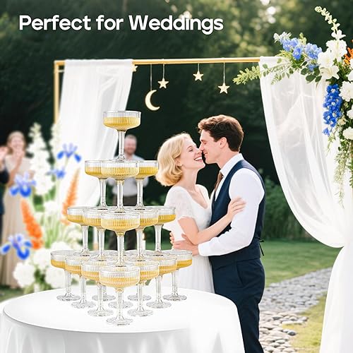 Miniatura 5 de Paquete de 20 copas de plástico para champán de 7 onzas, copas de cóctel de plástico irrompibles para bodas, fiestas de cumpleaños, bares,