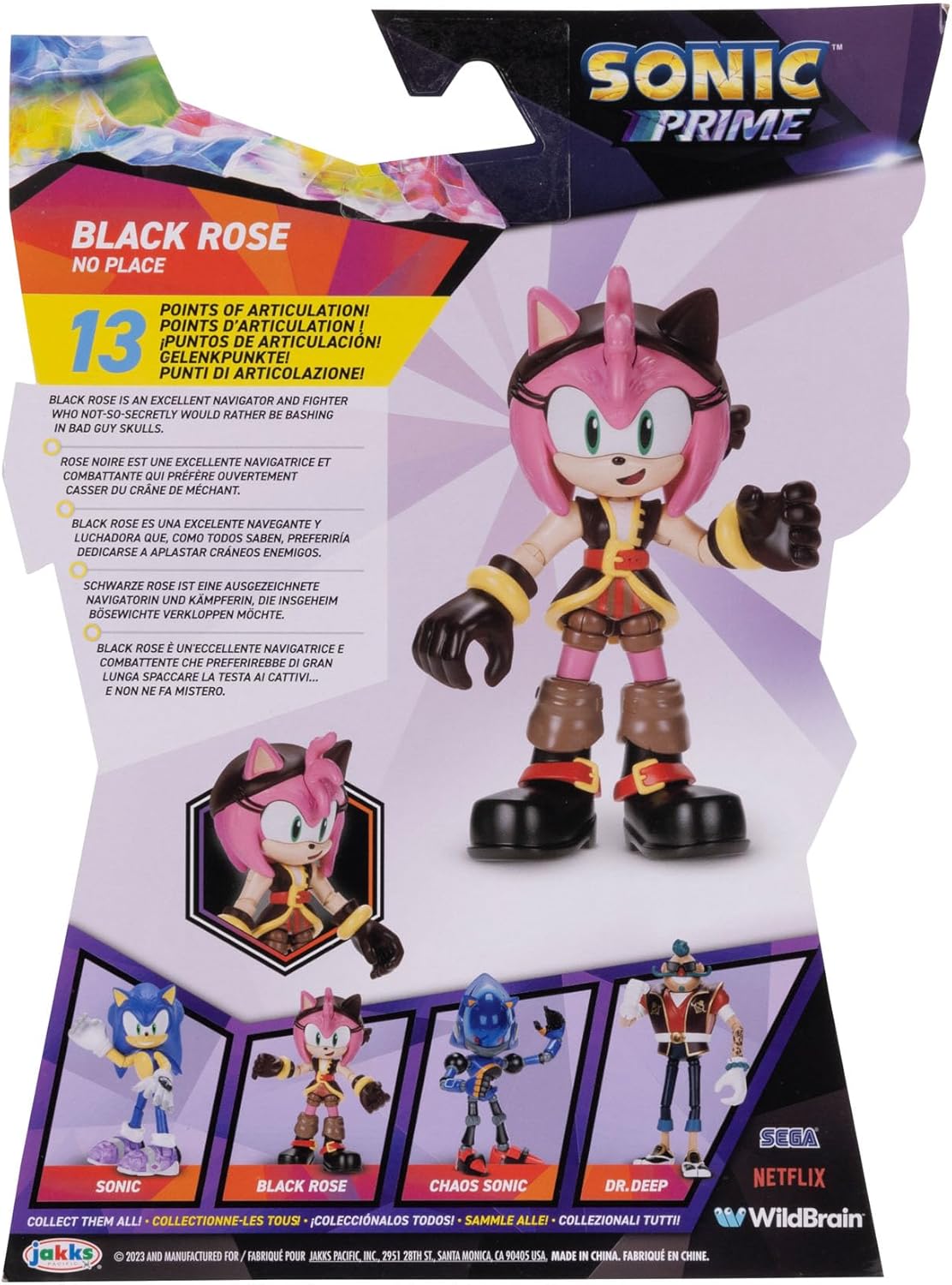 Sonic Prime 5-inch Black Rose - No Place Action Figure 13 points of Articulations. Ages 3+ (Officially licensed by Sega and Netflix)