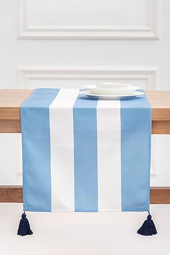 Hofdeco Premium Camino de mesa de comedor al aire libre, 13 x 72 pulgadas, con agujero, impermeable, bohemio, para mesa de sombrilla de patio, borla