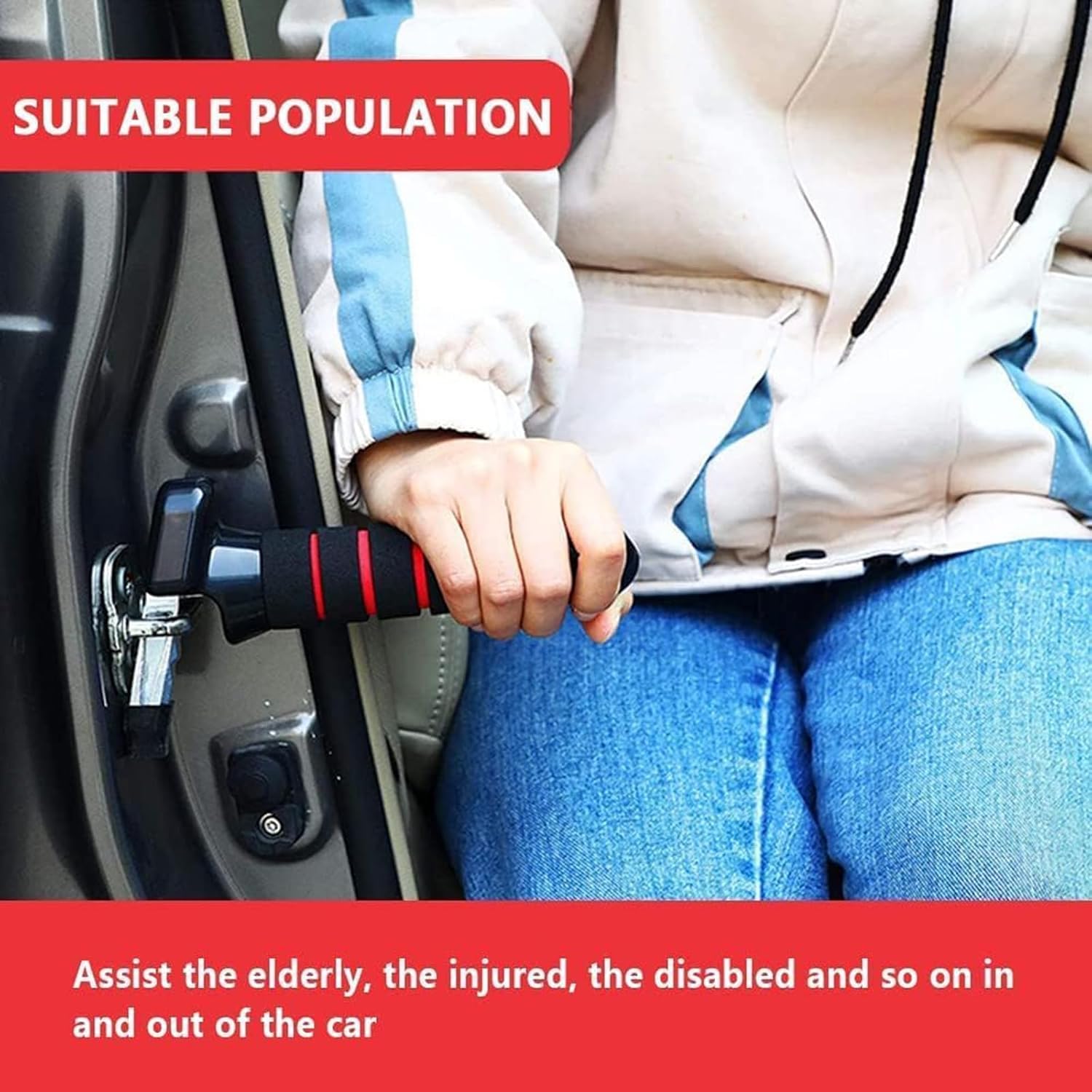 Multifunctional 3 in 1 Car Door Assist Handle & Emergency Escape Hammer, Anti-Slip Window Breaker with Seatbelt Cutter, for Elderly & Disabled,Blue-1Piece