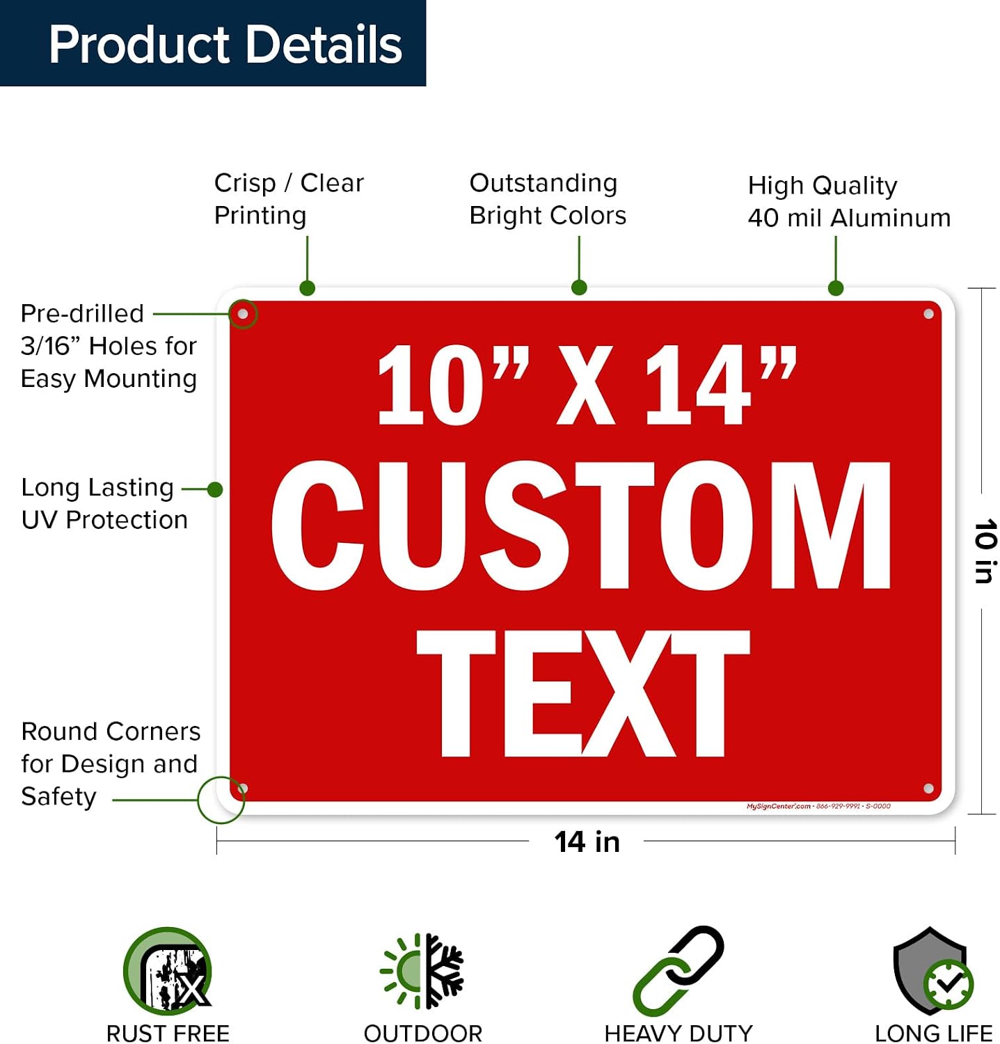 Custom Sign, Custom Sign for Business, Indoor/Outdoor use. 10x14 Inches, Rust Free .040 Aluminum, Fade Resistant, Made in USA by My Sign Center (Flood)