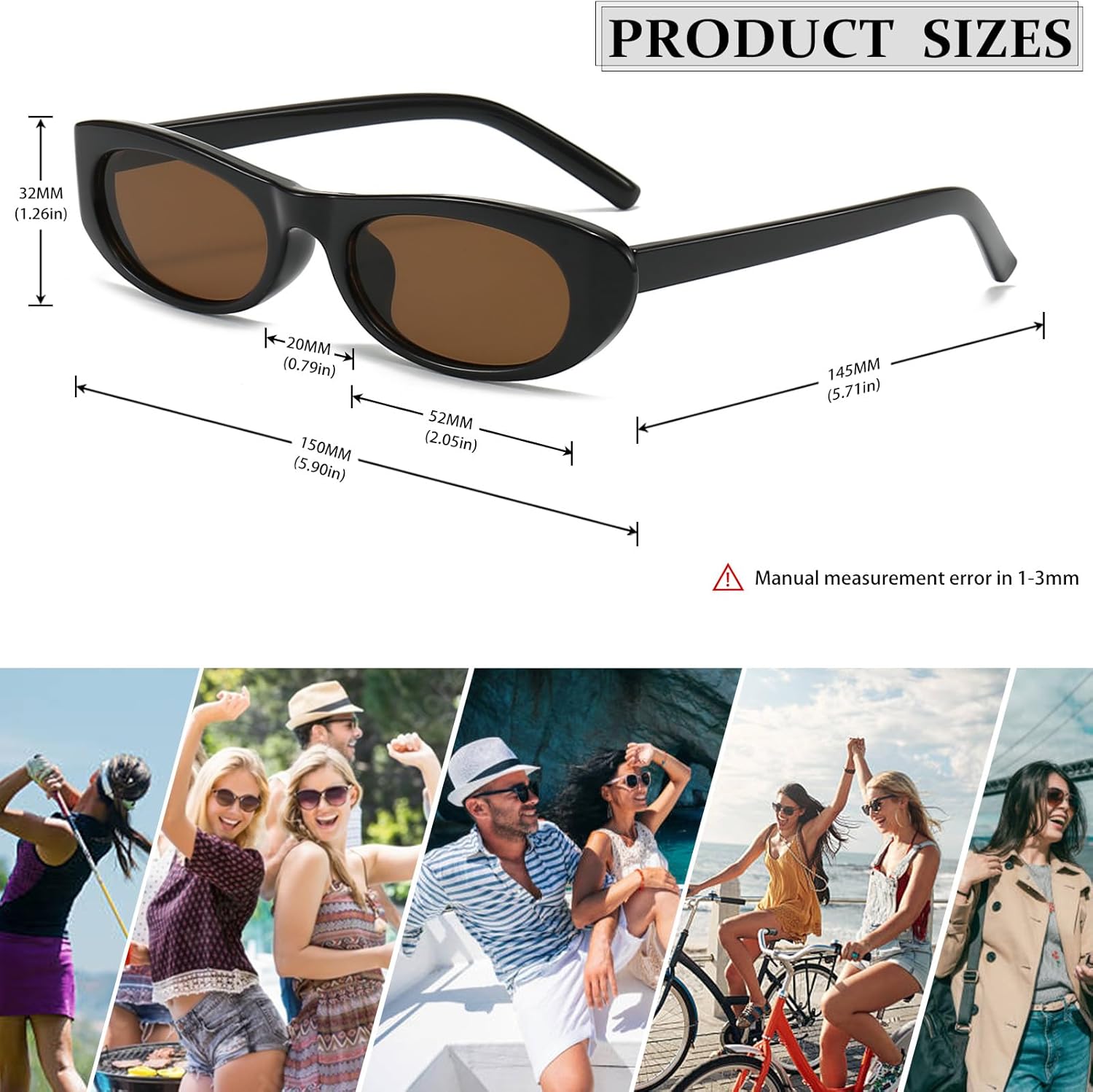 Elongated Narrow Cat Eye Sunglasses for Women 90s Retro Womens Oval Sunglasses Fashion Small Black Shades - Image 6