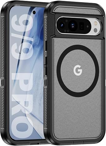 Magnetic for Google Pixel 9 and Pixel 9 Pro Case 6.3 inch, Compatible with MagSafe, Shockproof Dustproof Drop Proof, Military-Grade Protection, Magnetic Case for Pixel 9/9 Pro, Black/Clear