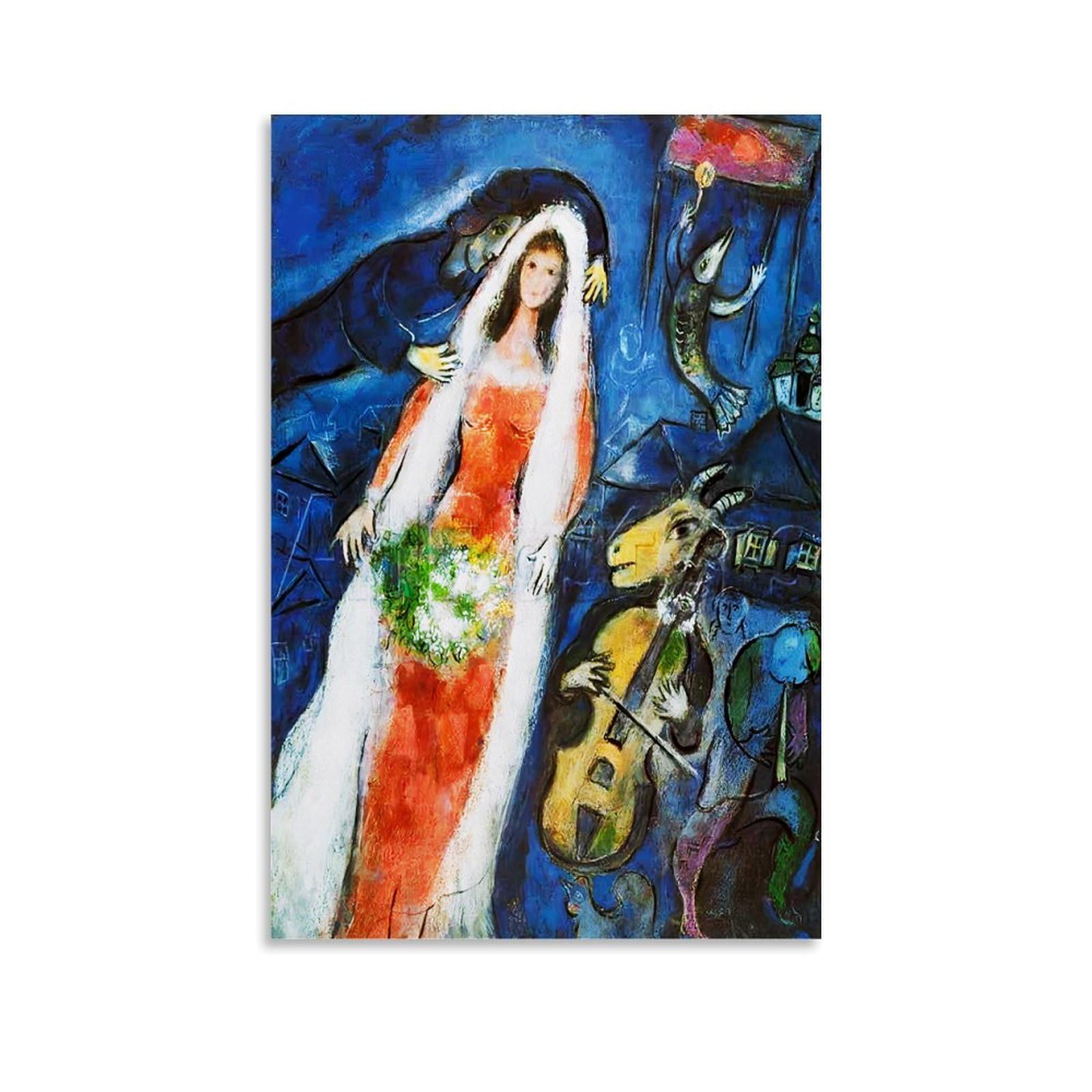 ZhuCaiRr Marc Chagall Painter Works (The Bride) Poster Home Decor Wall Art Hanging Picture Print Bedroom Decorative Paintings Room Aesthetic 24x36inch(60x90cm)