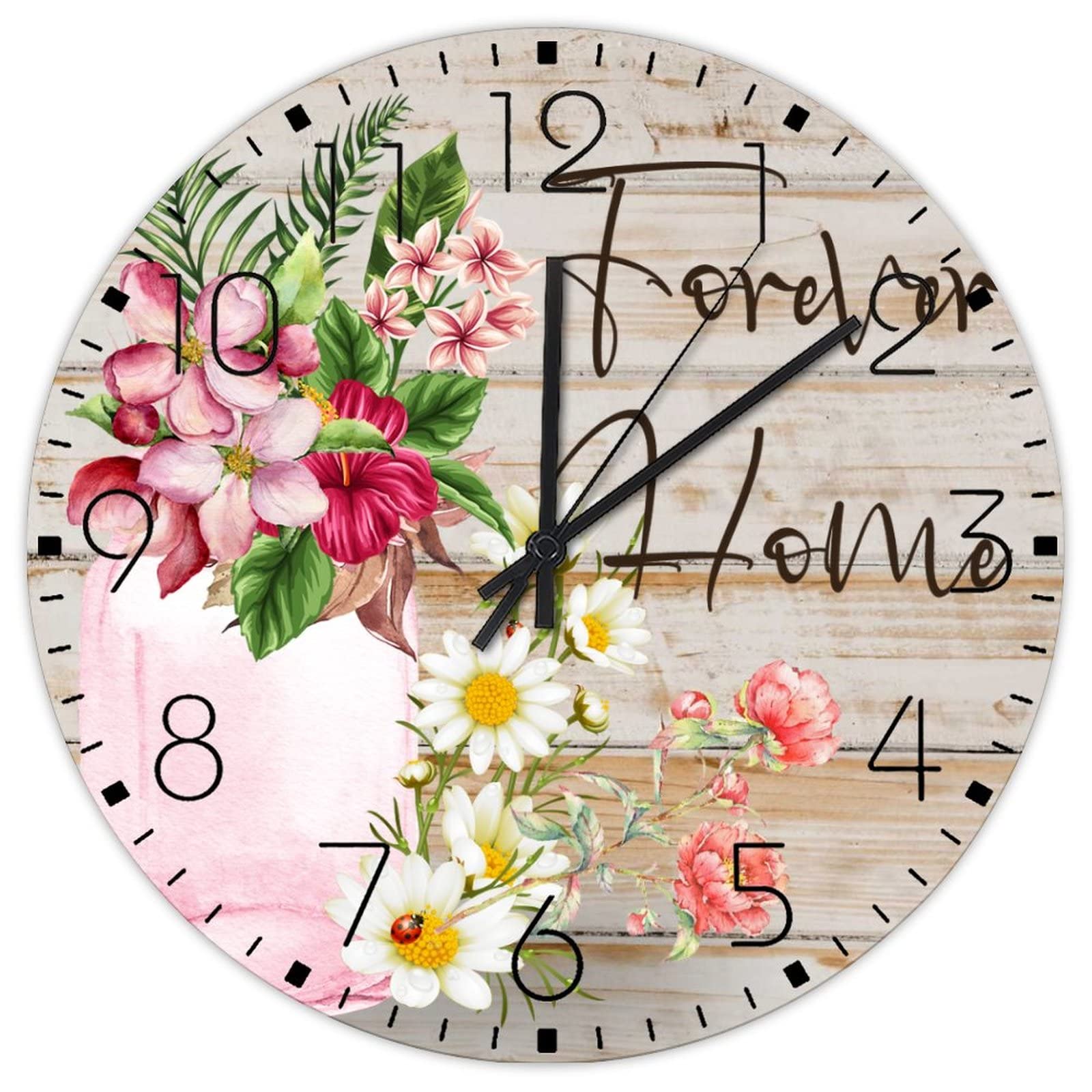 Horloge murale abstraite peinture vintage en bois 30,5 cm