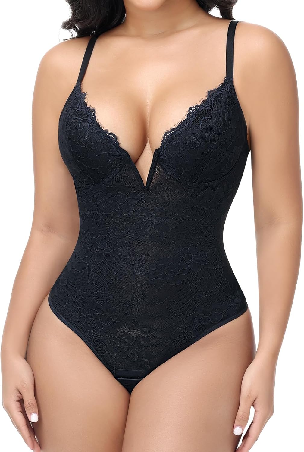 SHAPERIN Sexy Lace Shapewear Bodysuit Women Tummy Control Sleeveless Tank Tops Thong Backless Body Shaper Suit