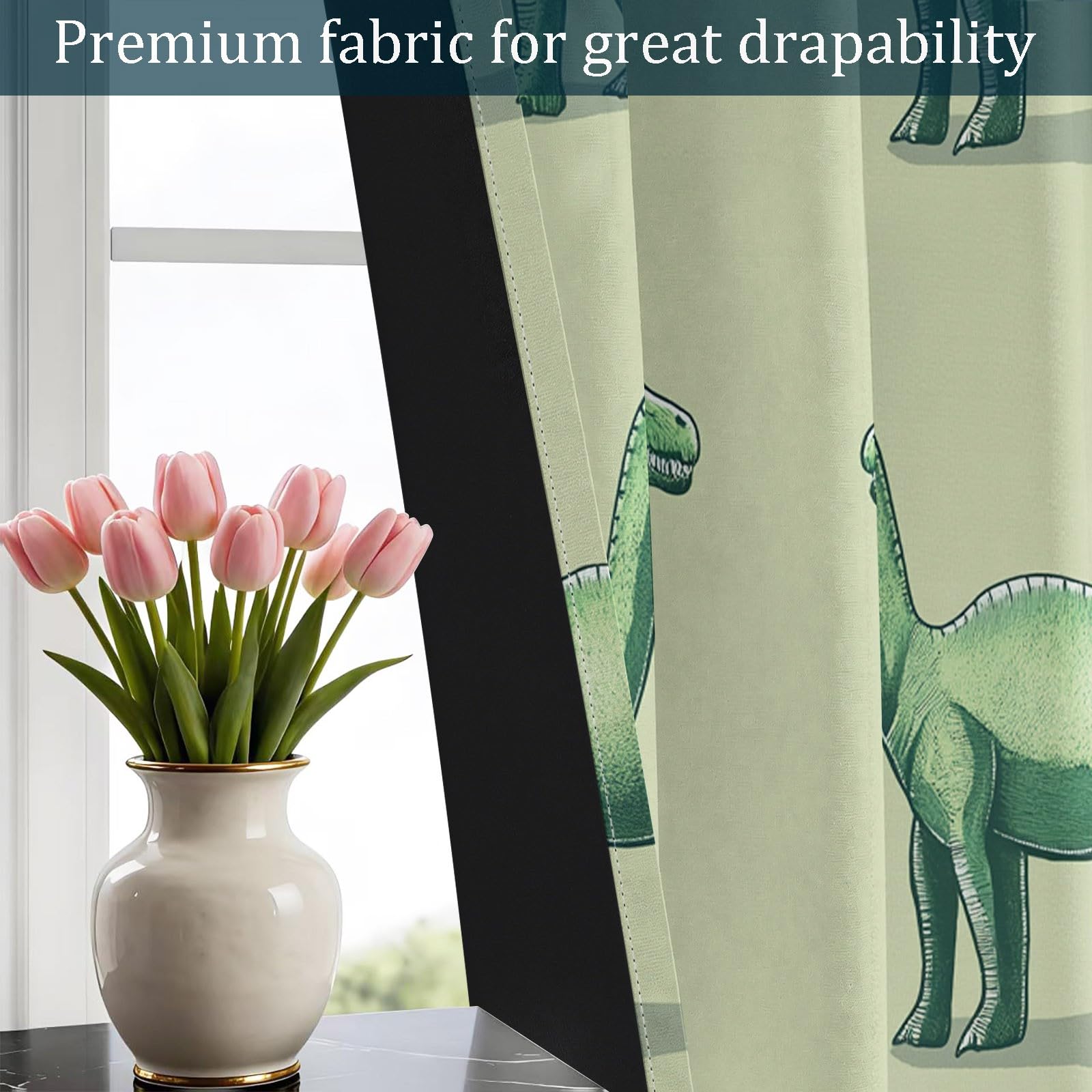 Minimaliste Moderne Rideaux Occultants Thermiques Isolants, Animaux Dinosaures Anti Froid Rideau à Oeillet - Lot de 2 Rideau de Fenêtre pour Salon Enfant Chambre Cuisine 110 X 215 cm (L x H)